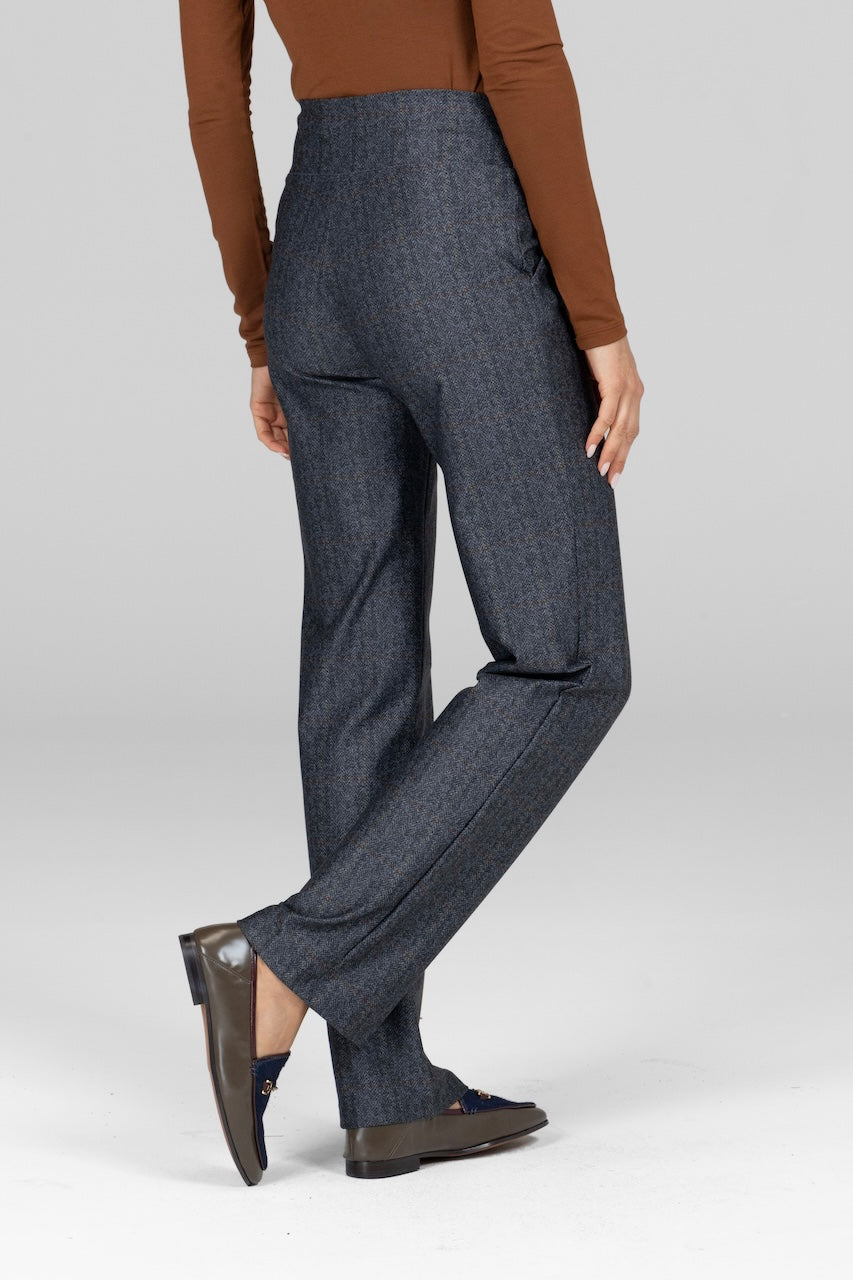 Back view of Irish Tartan Nina Straight Leg Pant, highlighting the clean lines and flattering straight-leg silhouette.