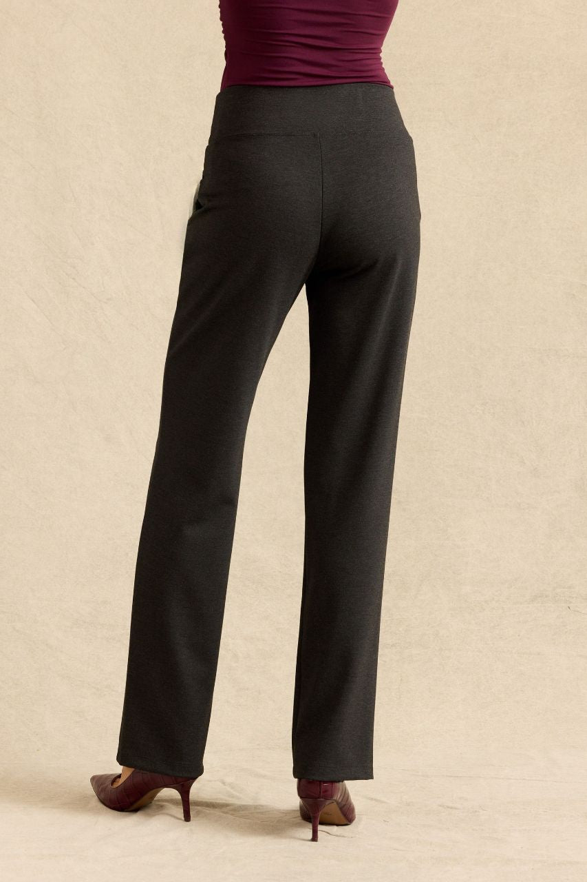 NINA STRAIGHT LEG PANT: CHARCOAL PONTE