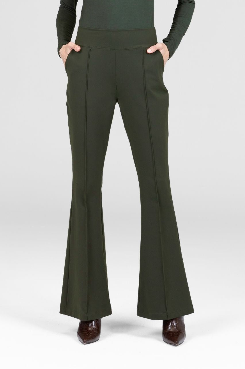 VICTORIA HIGH WAIST FLARE PANT: LODEN