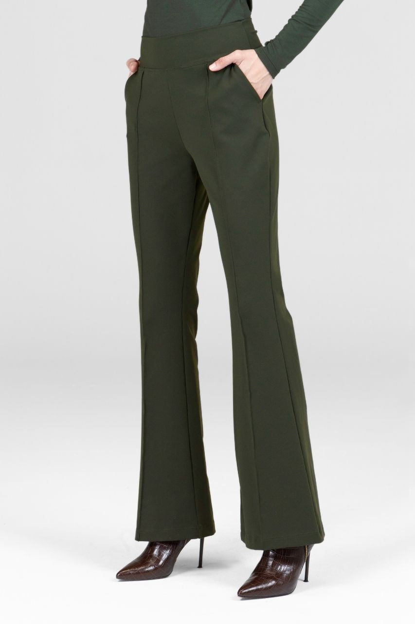 VICTORIA HIGH WAIST FLARE PANT: LODEN