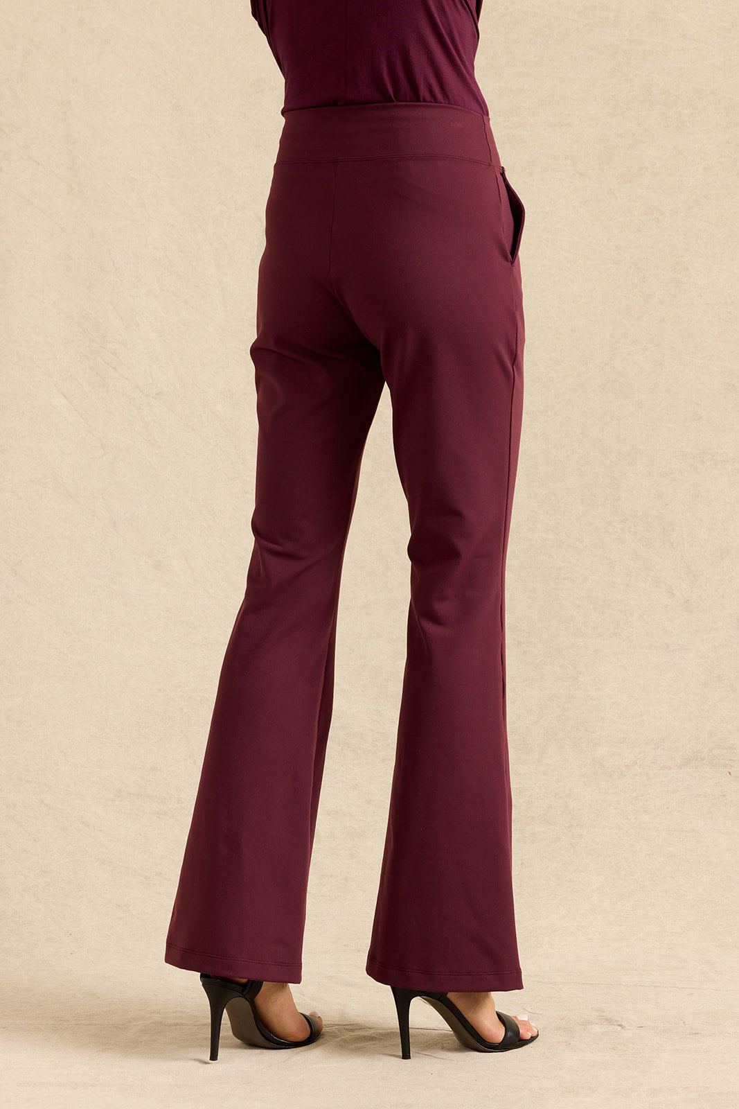 VICTORIA HIGH WAIST FLARE PANT: BURGUNDY