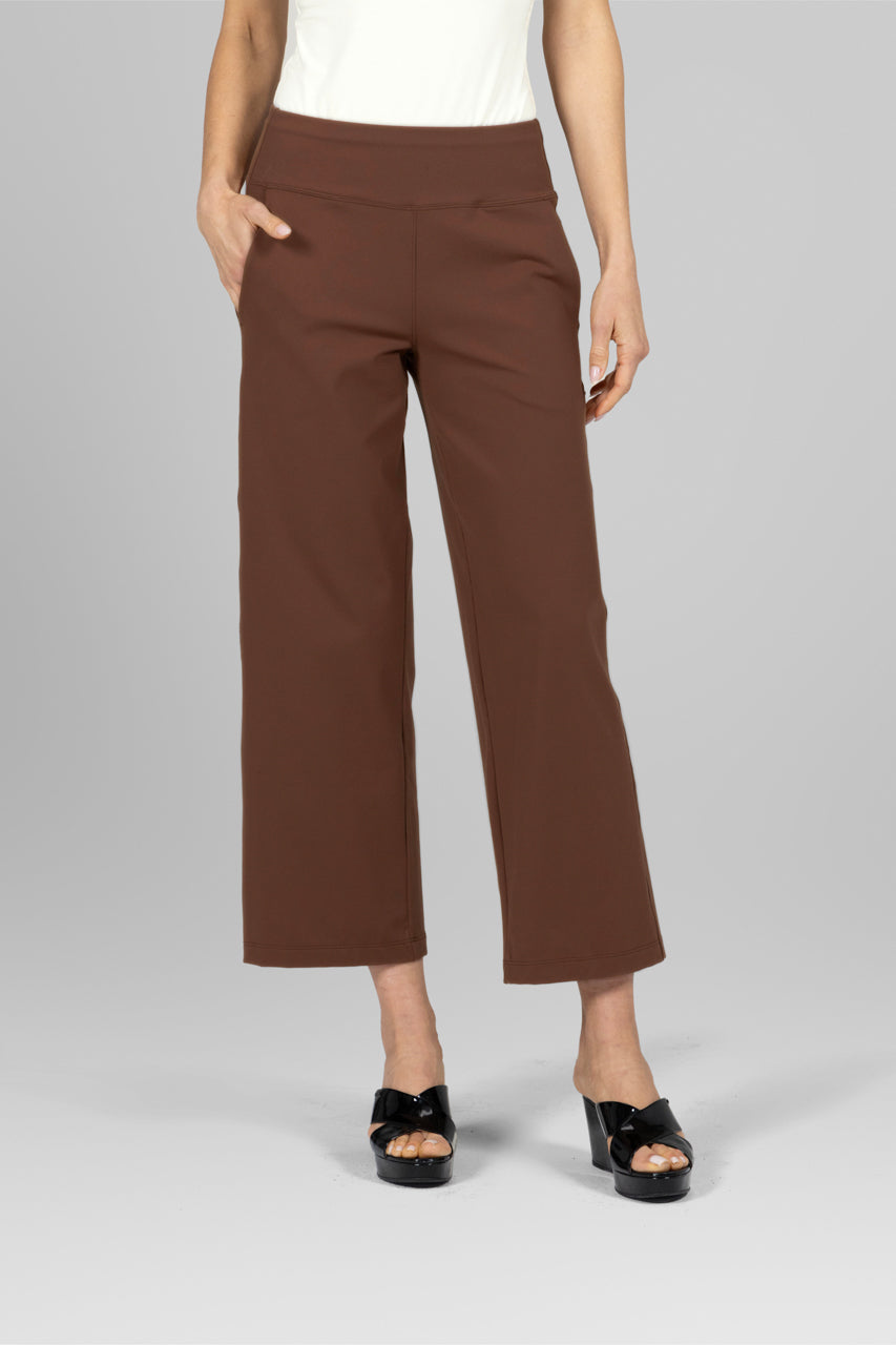 Front view of the Traveler Ankle Pant in dark khaki, showcasing the tailored fit and stylish design for a polished appearance