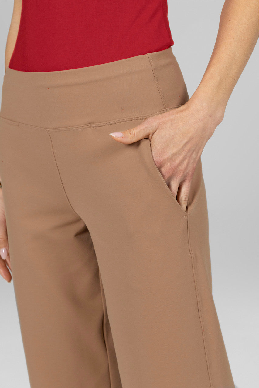 Close up with hand in pocket of TRAVELER ANKLE PANT: KHAKI