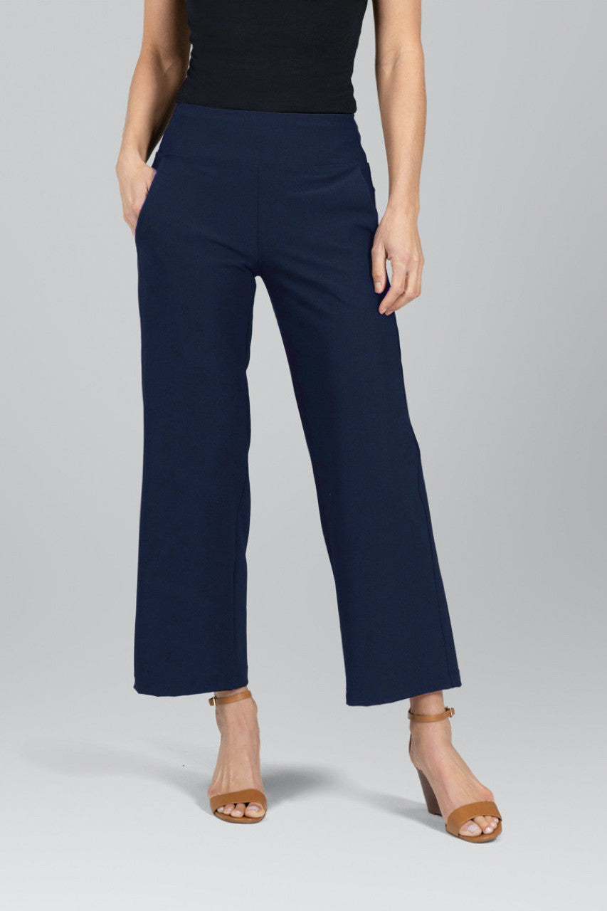 Front view of the Traveler Ankle Pant in marine navy, highlighting the tailored fit and stylish design for a sophisticated look