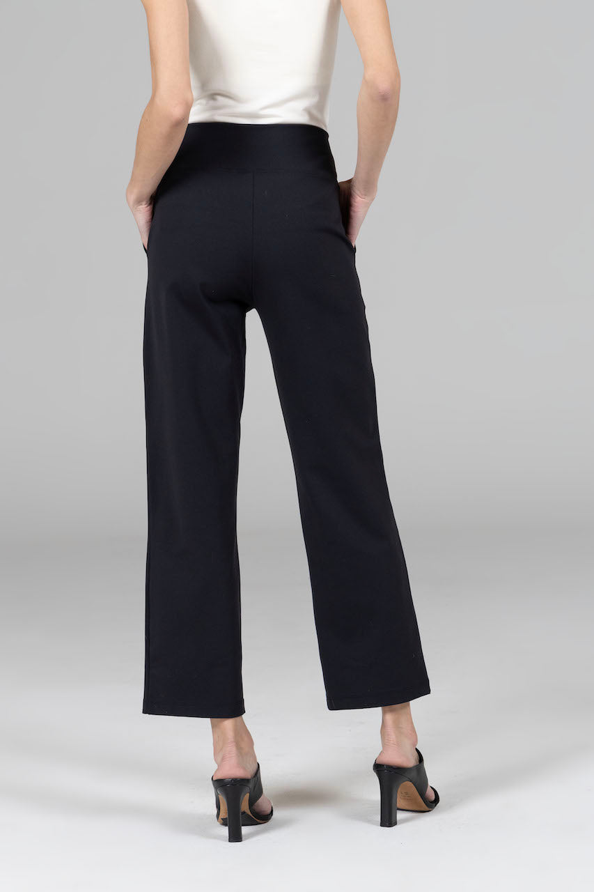 Back view of the Nina Straight Leg Ankle Pant in black, highlighting the flattering fit and clean lines for an elegant appearance