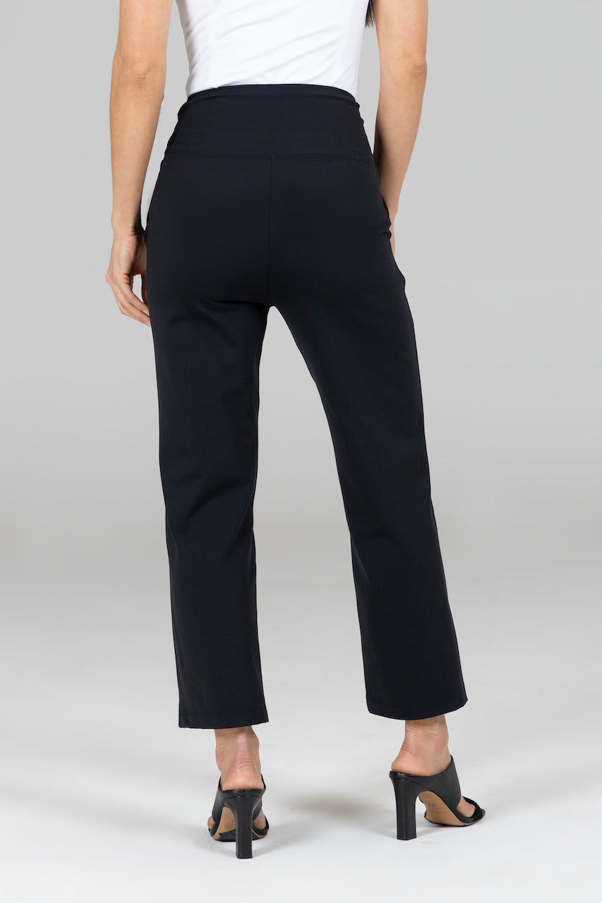 Back view of the High Waist Ankle Pant in black, highlighting the flattering fit and elegant design from behind