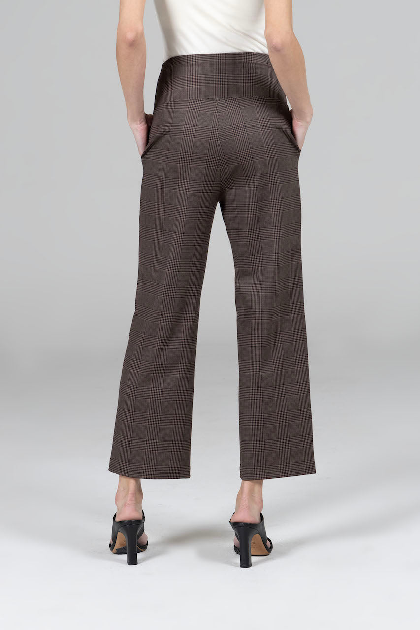 Back view of the High Waist Ankle Pant in Prince of Wales plaid, showcasing the flattering fit and elegant design from behind.