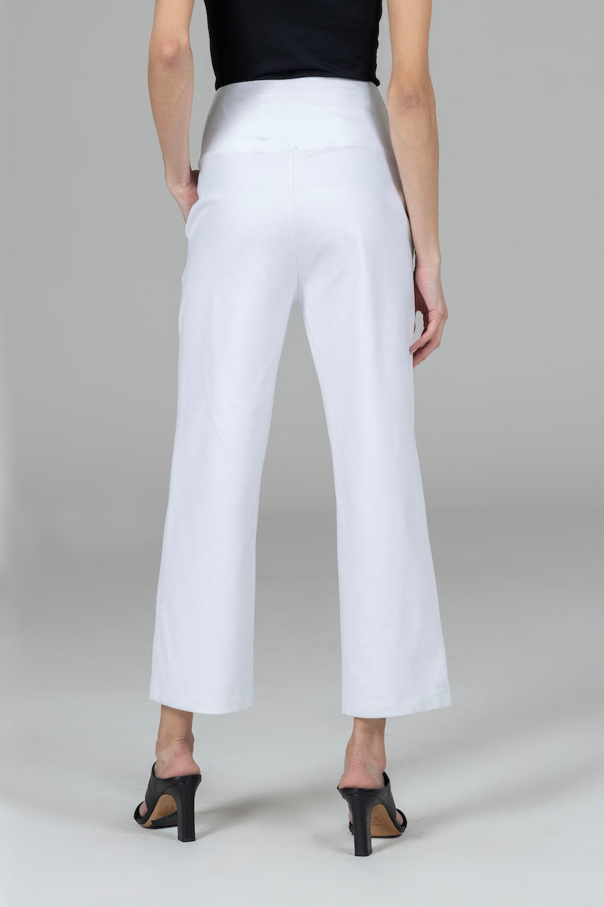 Back view of HIGH WAIST ANKLE PANT: WHITE