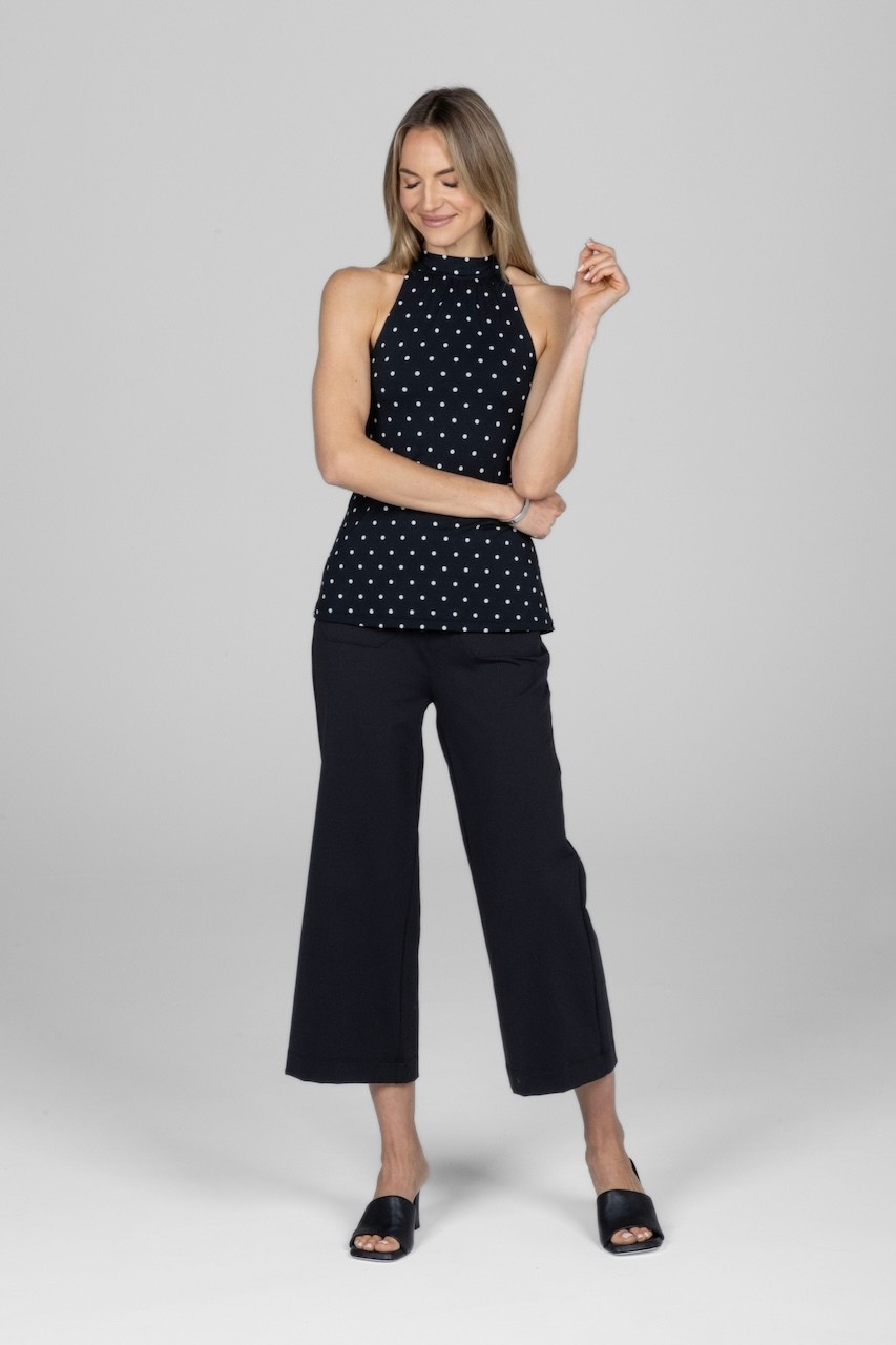 LUXE MOCK NECK HALTER: BLACK DOT