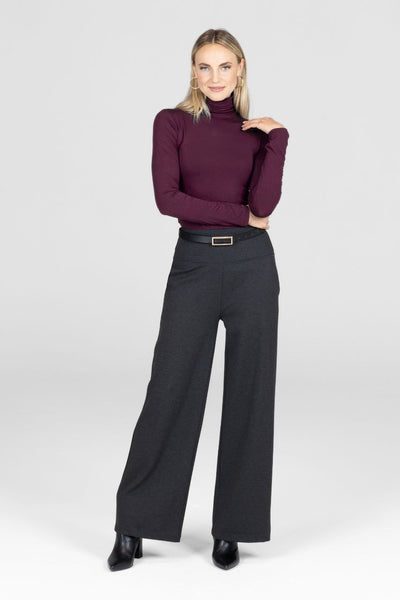 High Waist Wide Leg Pant - Charcoal Ponte | KiraGrace | KIRAGRACE
