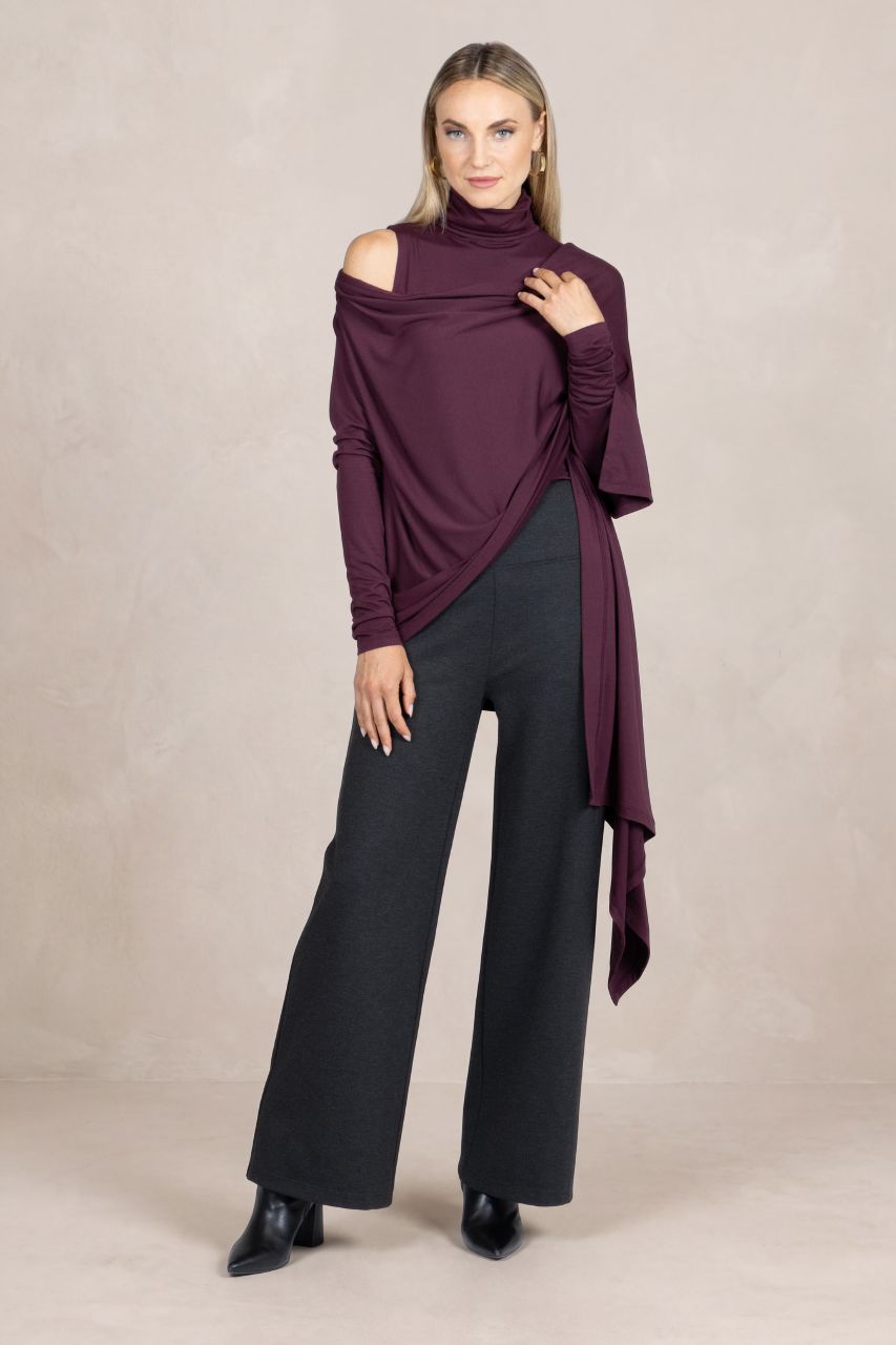 HIGH WAIST WIDE LEG PANT: CHARCOAL PONTE
