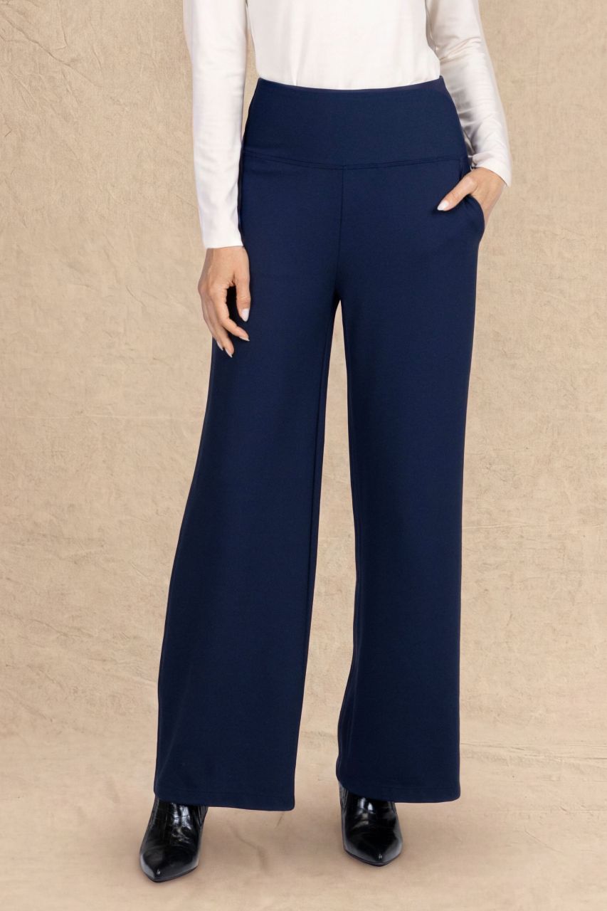 HIGH WAIST WIDE LEG PANT: OXFORD NAVY PONTE