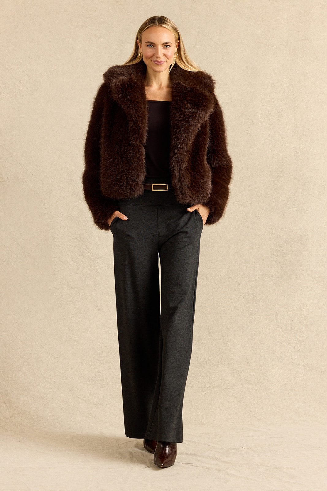 FAUX FUR BOMBER: SABLE BROWN