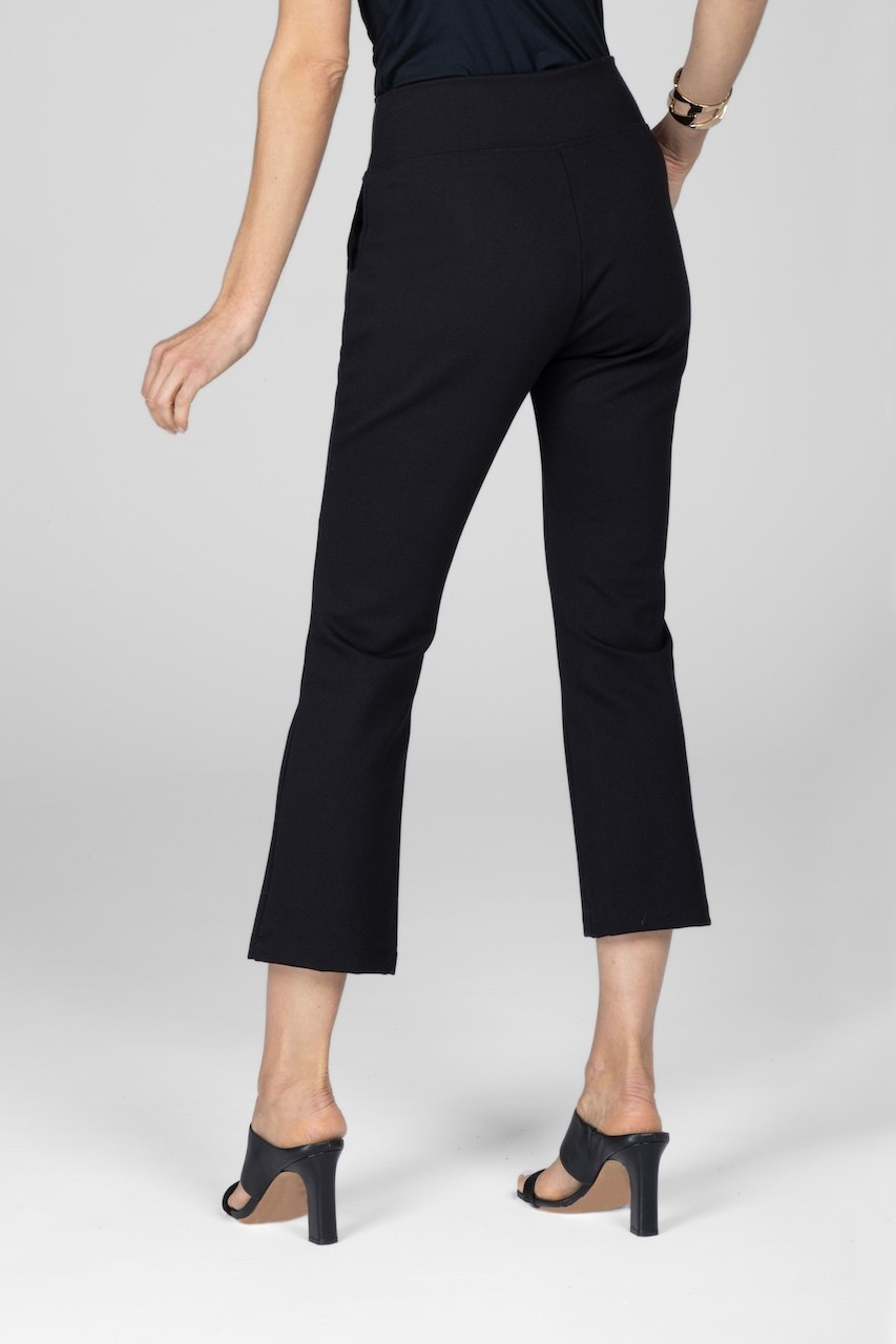 Back view of black high waist ankle pants