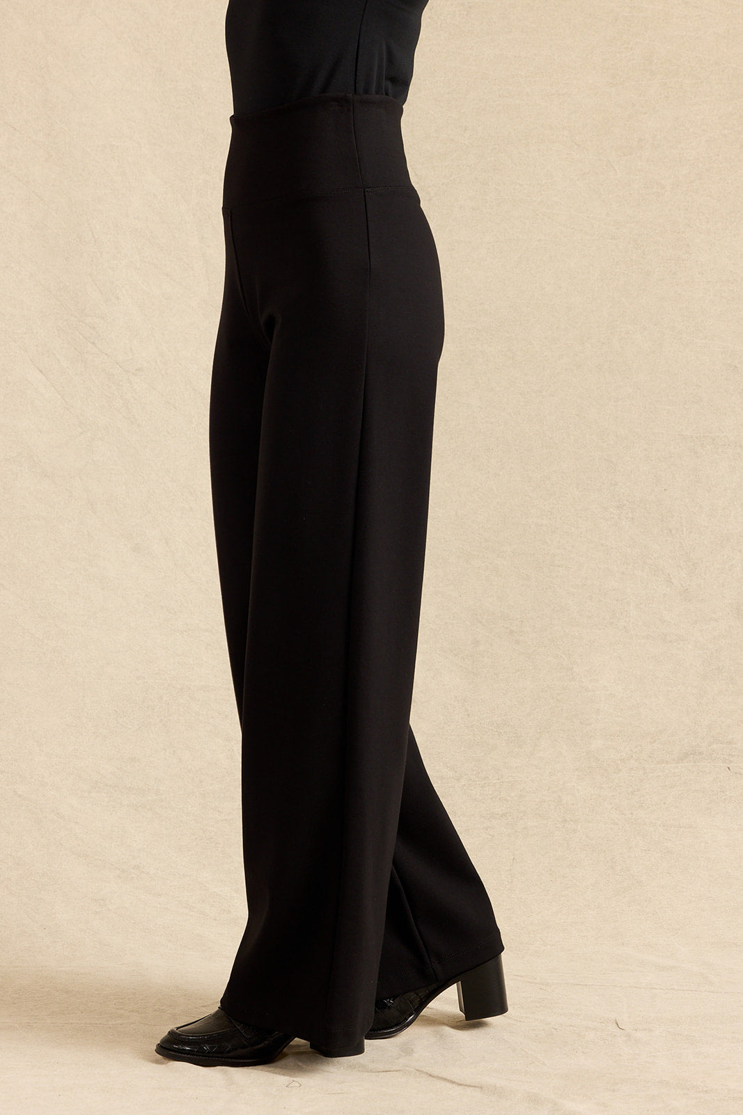 FLAWLESS HIGH WAIST WIDE LEG PANT: BLACK PONTE