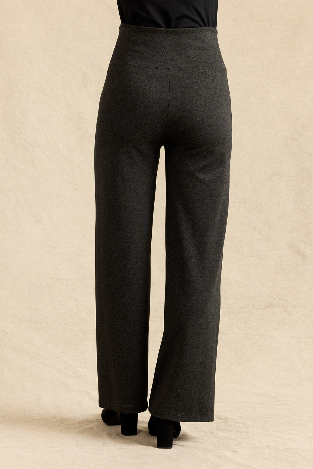 FLAWLESS HIGH WAIST WIDE LEG PANT: CHARCOAL PONTE