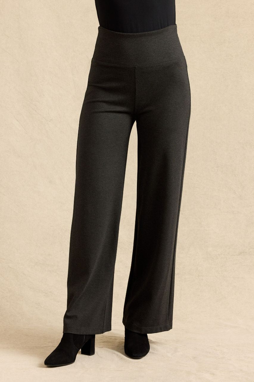 FLAWLESS HIGH WAIST WIDE LEG PANT: CHARCOAL PONTE