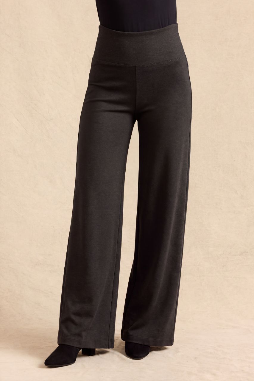 FLAWLESS HIGH WAIST WIDE LEG PANT: CHARCOAL PONTE