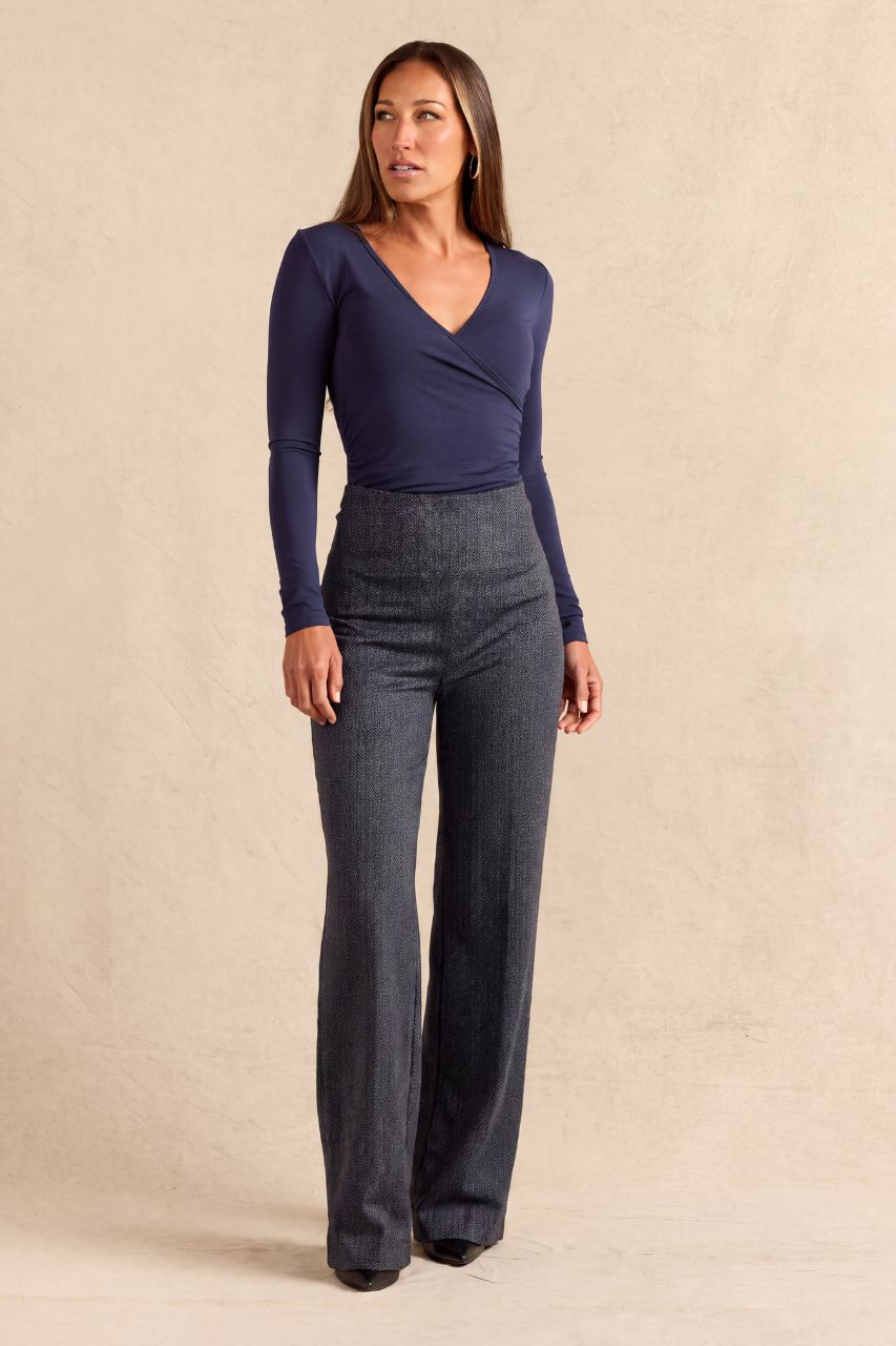 FLAWLESS HIGH WAIST WIDE LEG PANT: CHARCOAL HERRINGBONE
