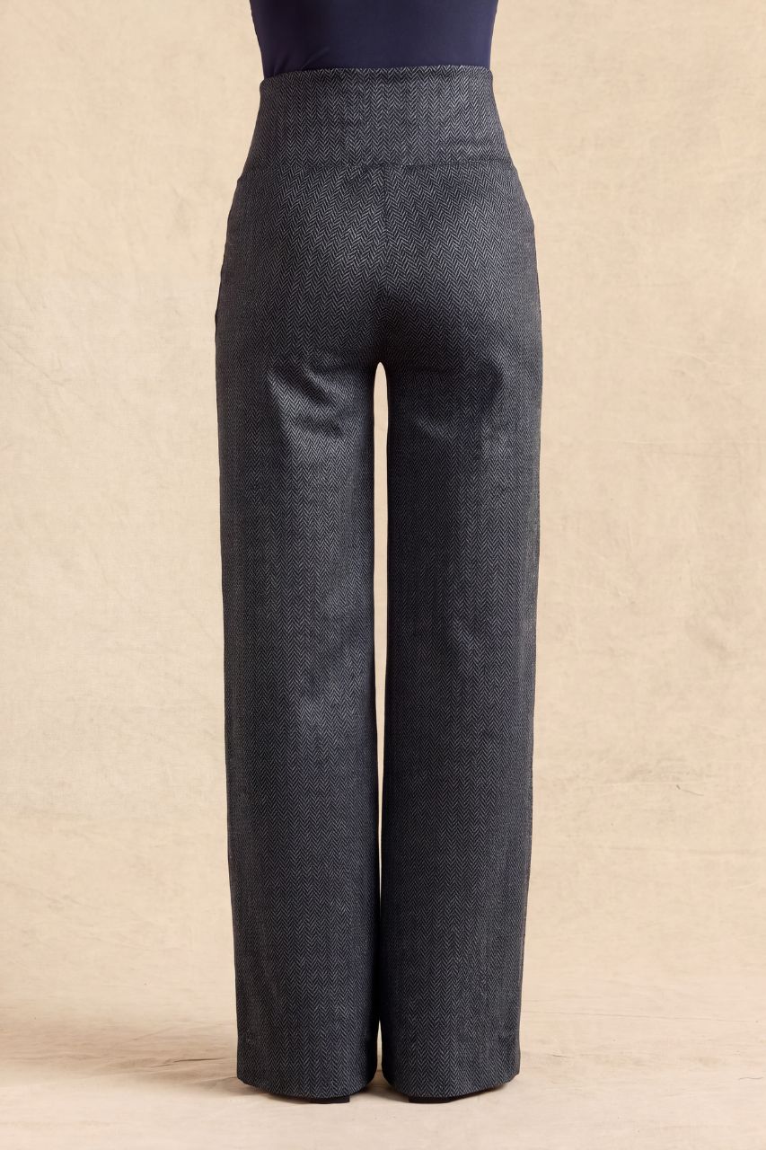 FLAWLESS HIGH WAIST WIDE LEG PANT: CHARCOAL HERRINGBONE