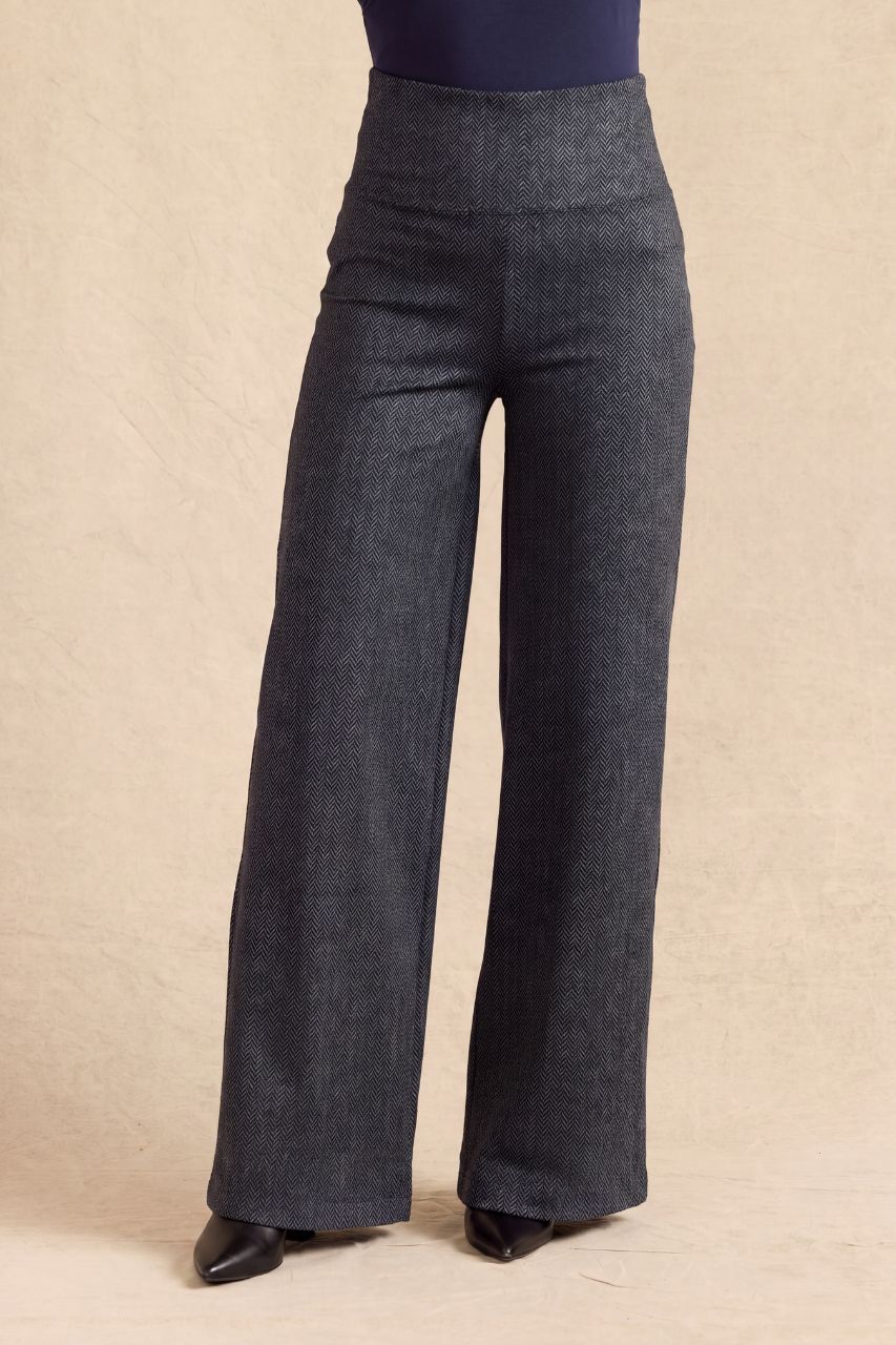 FLAWLESS HIGH WAIST WIDE LEG PANT: CHARCOAL HERRINGBONE