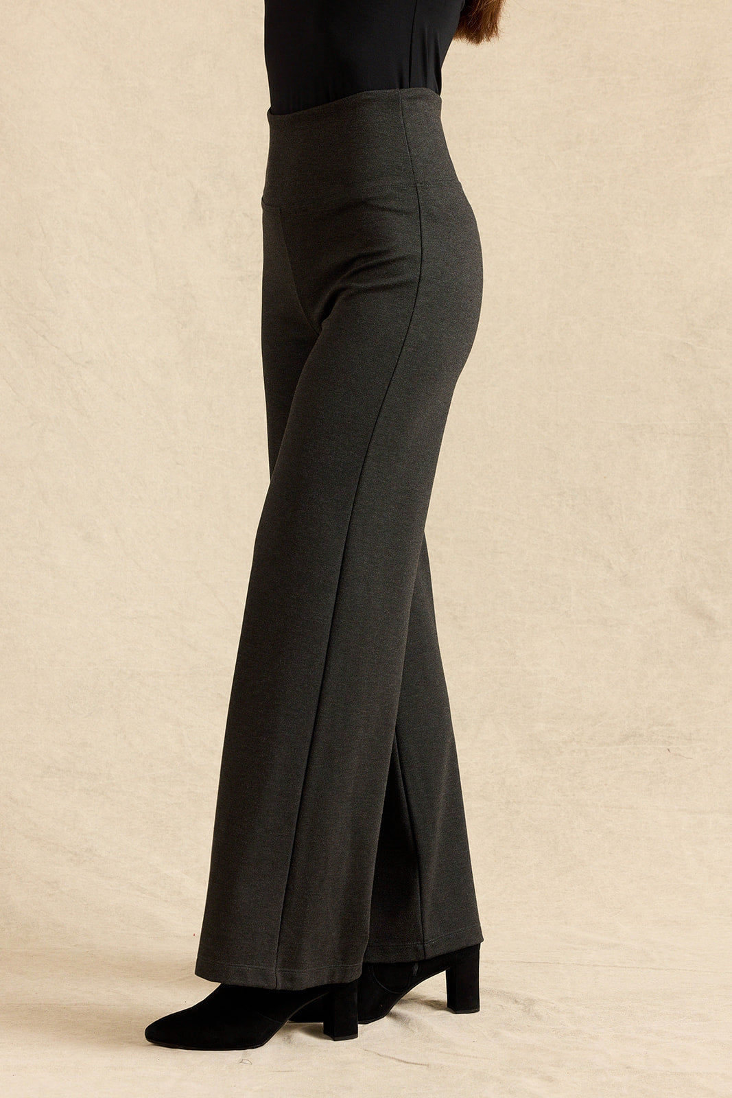 FLAWLESS HIGH WAIST WIDE LEG PANT: CHARCOAL PONTE