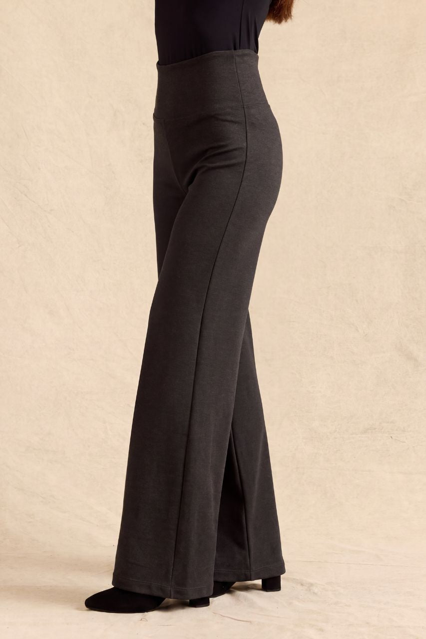 FLAWLESS HIGH WAIST WIDE LEG PANT: CHARCOAL PONTE