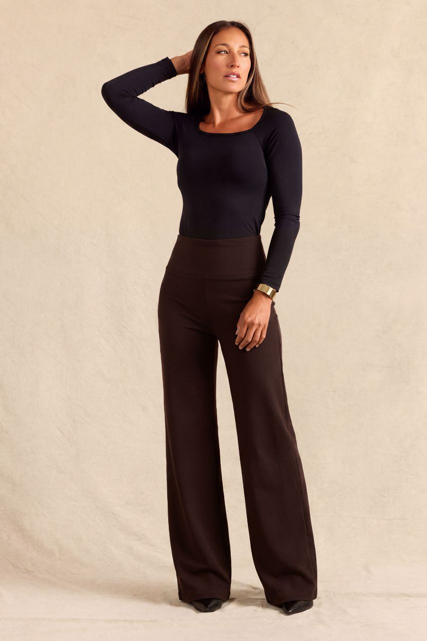FLAWLESS HIGH WAIST WIDE LEG PANT: SABLE