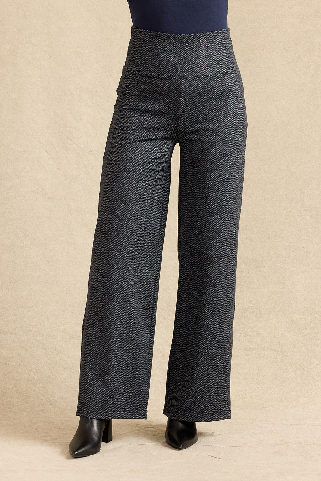 FLAWLESS HIGH WAIST WIDE LEG PANT: CHARCOAL HERRINGBONE