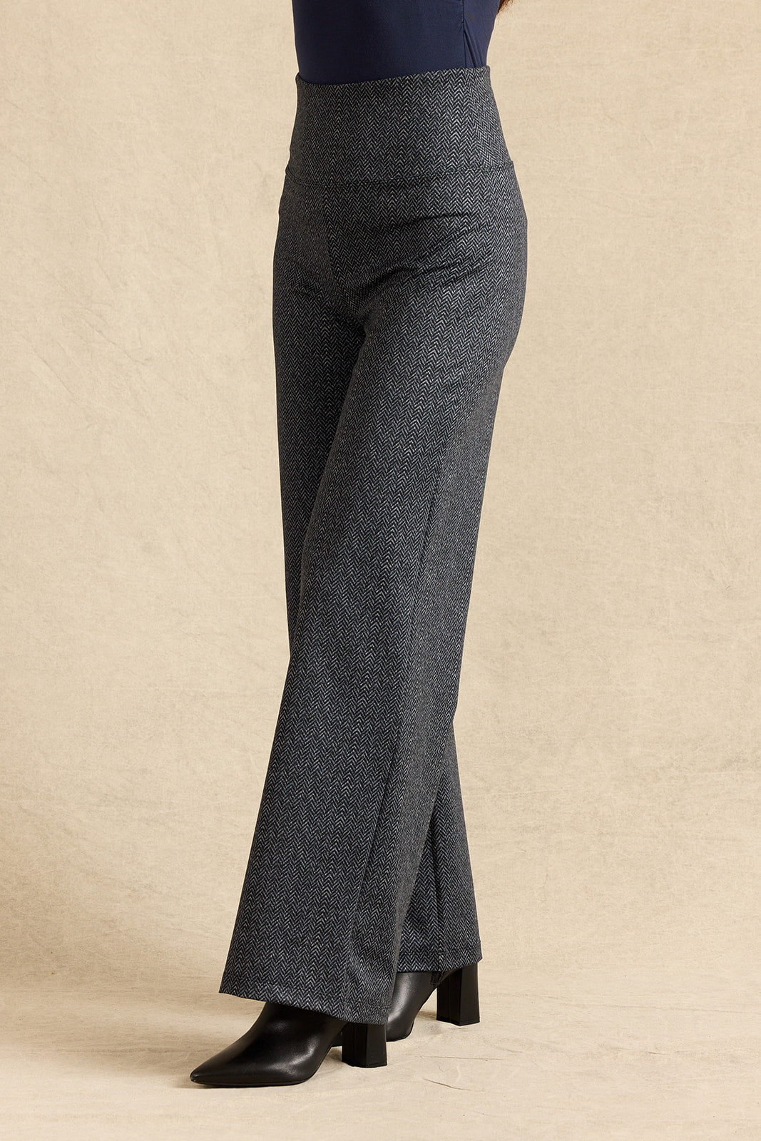 FLAWLESS HIGH WAIST WIDE LEG PANT: CHARCOAL HERRINGBONE
