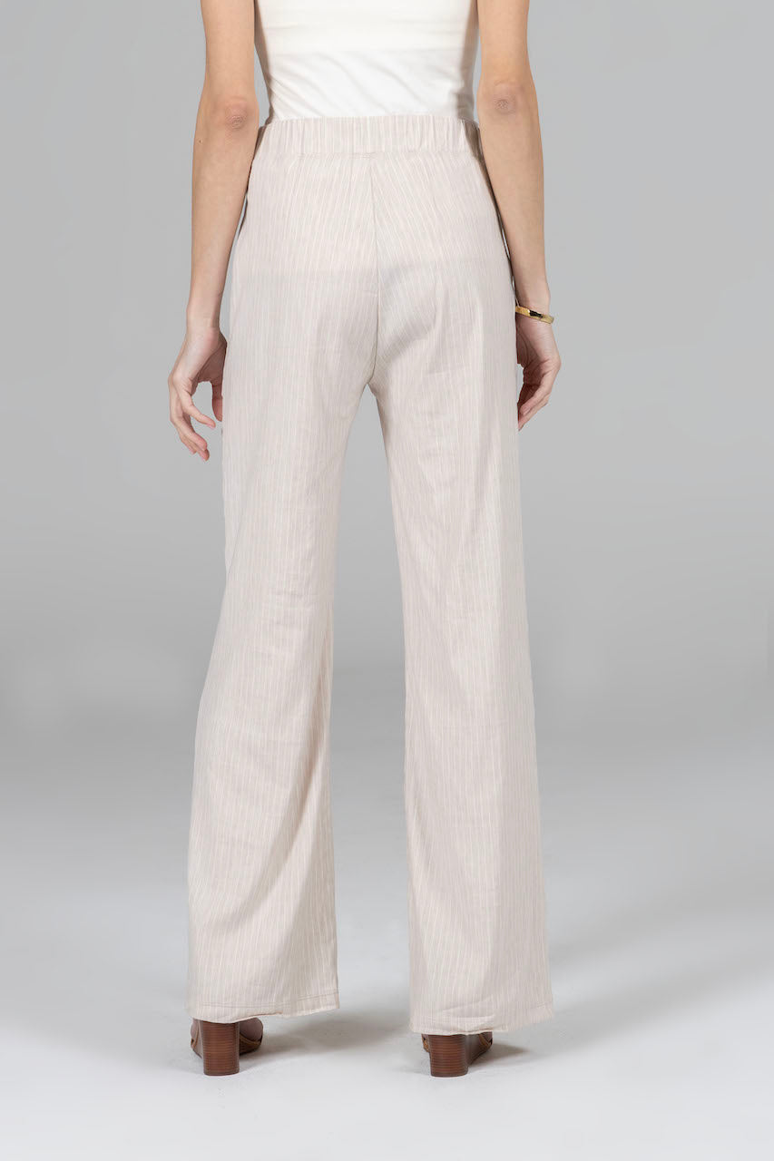 Back view of the Ravello Linen Pant in stripe, showcasing the relaxed fit and stylish design from behind.