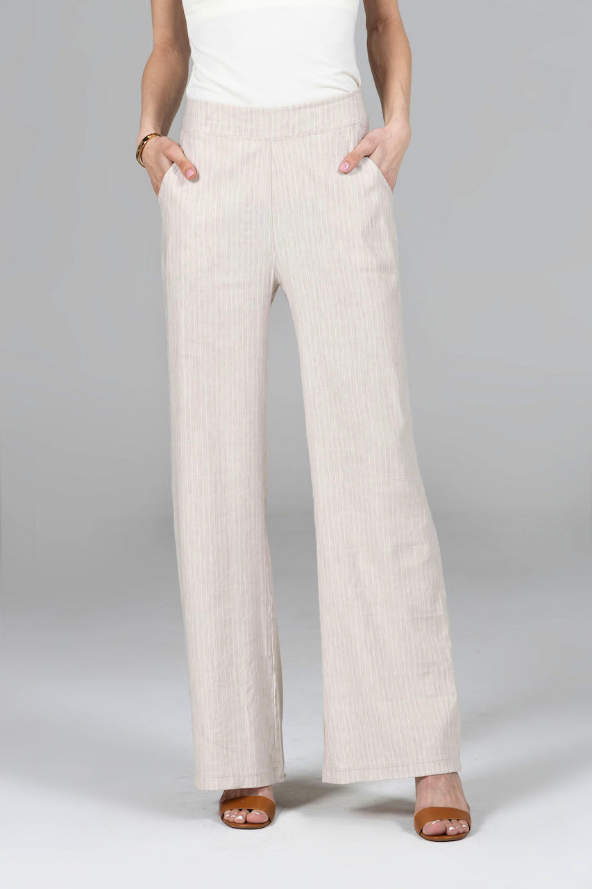 Front view of the Ravello Linen Pant in stripe, highlighting the lightweight fabric and stylish striped pattern for a fresh and vibrant look