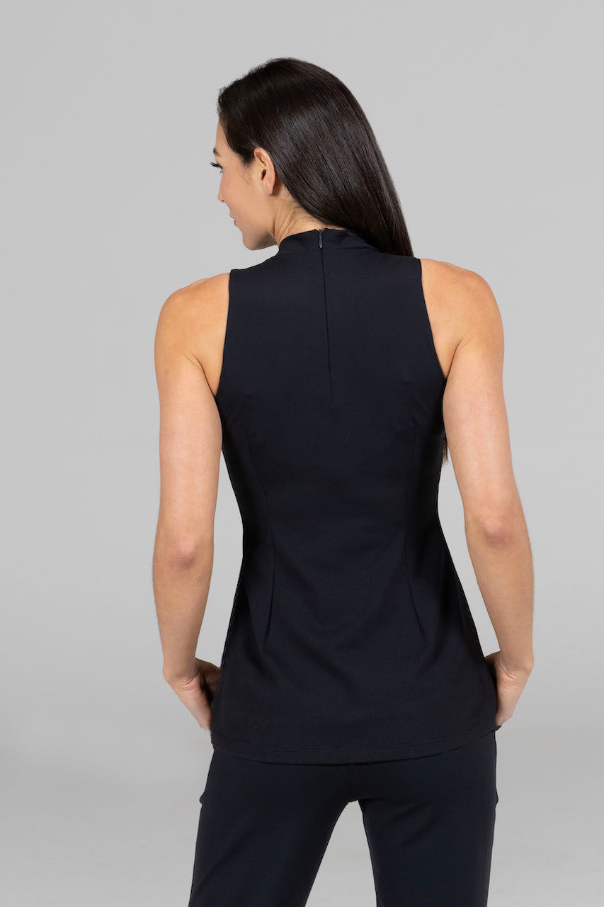 Back view of the Julia Mock Top in black, highlighting the design and fit