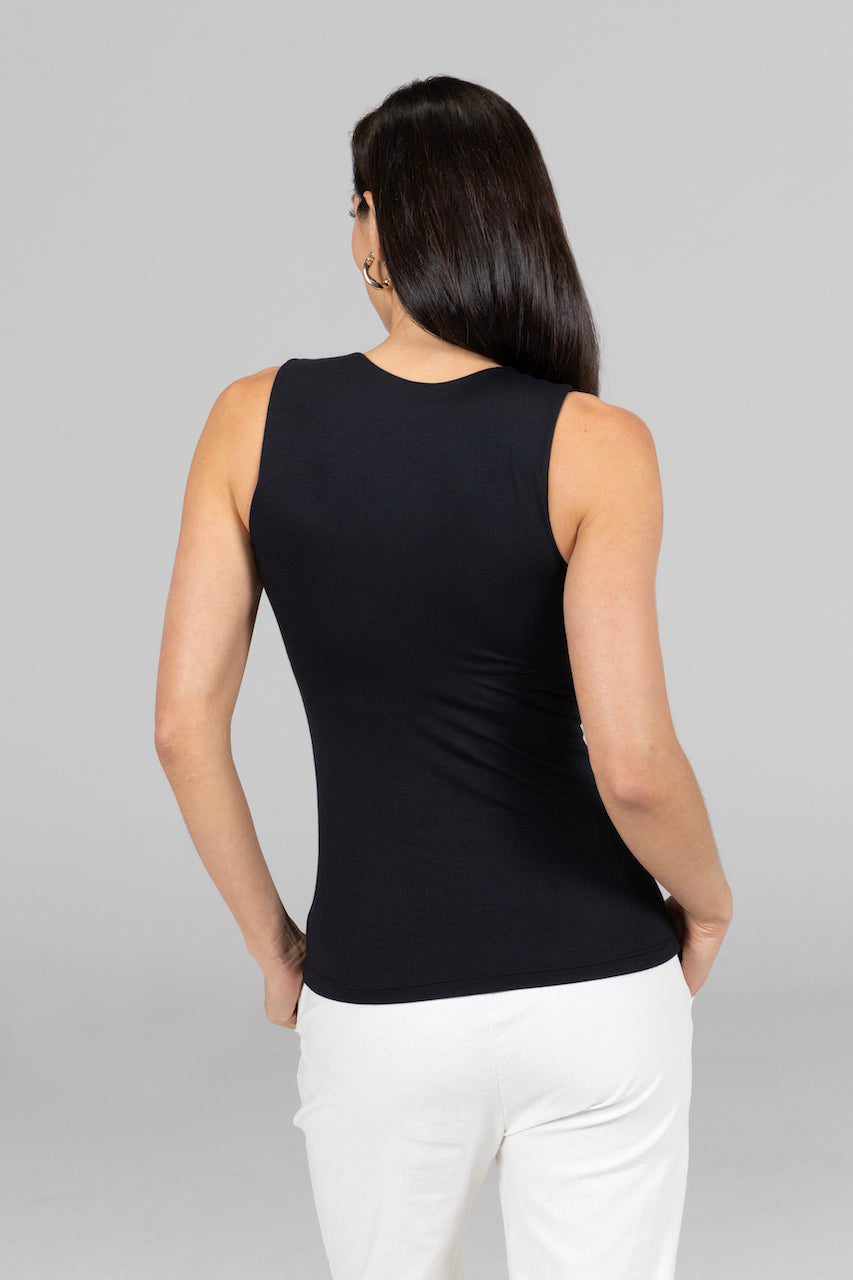 Back view of the Roslyn Tank in black, highlighting the design and fit from the rear