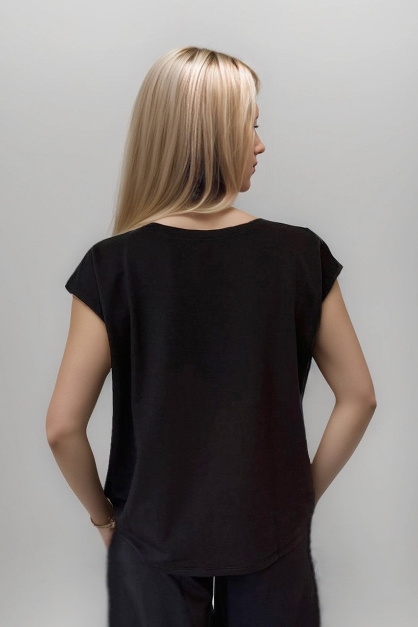 Back View of BOHO DOLMAN TOP: BLACK