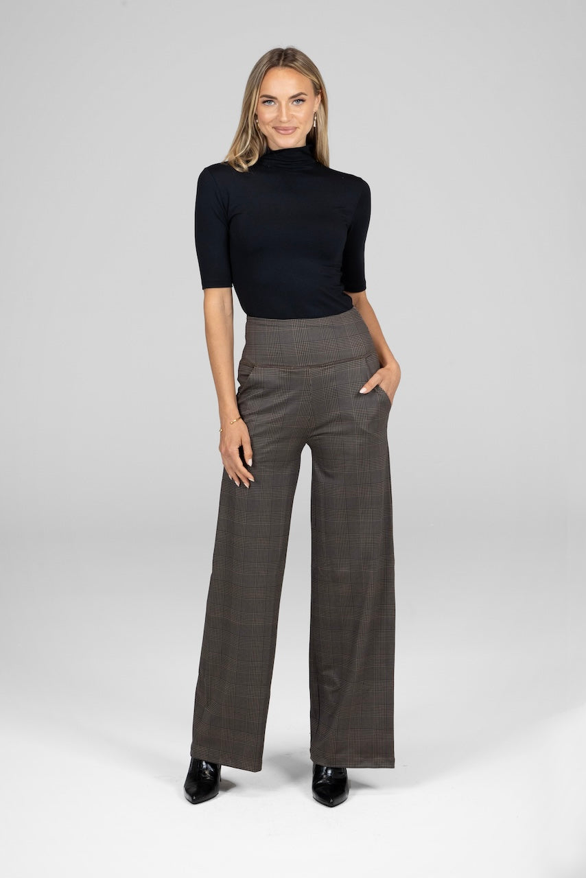 HIGH WAIST WIDE LEG PANT: PRINCE OF WALES PLAID