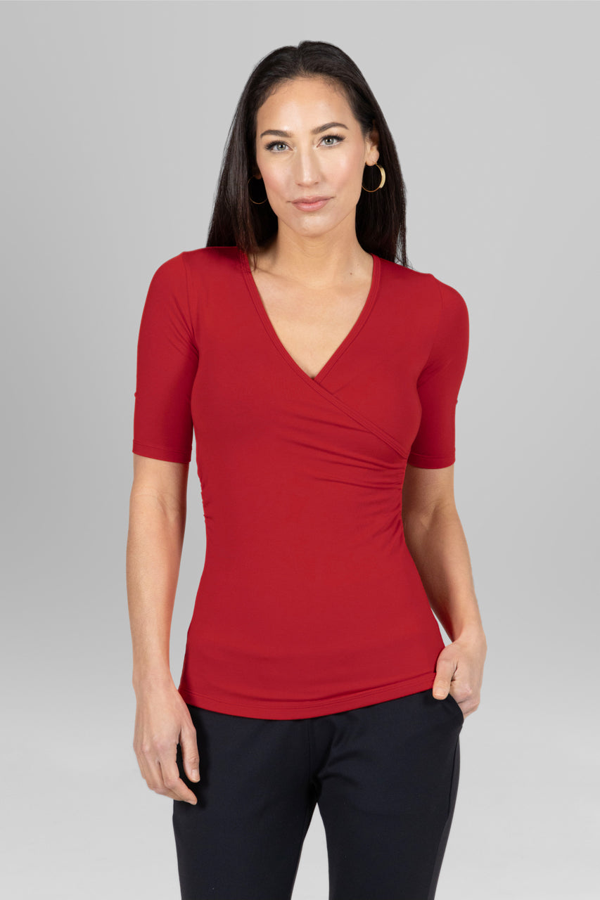 red v neck shirts