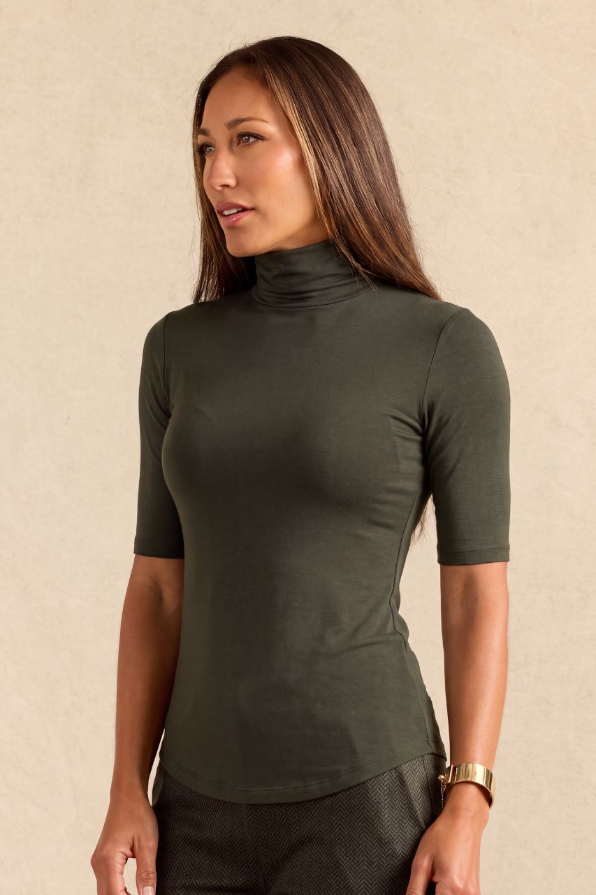 TURTLENECK ELBOW SLEEVE TEE: LODEN