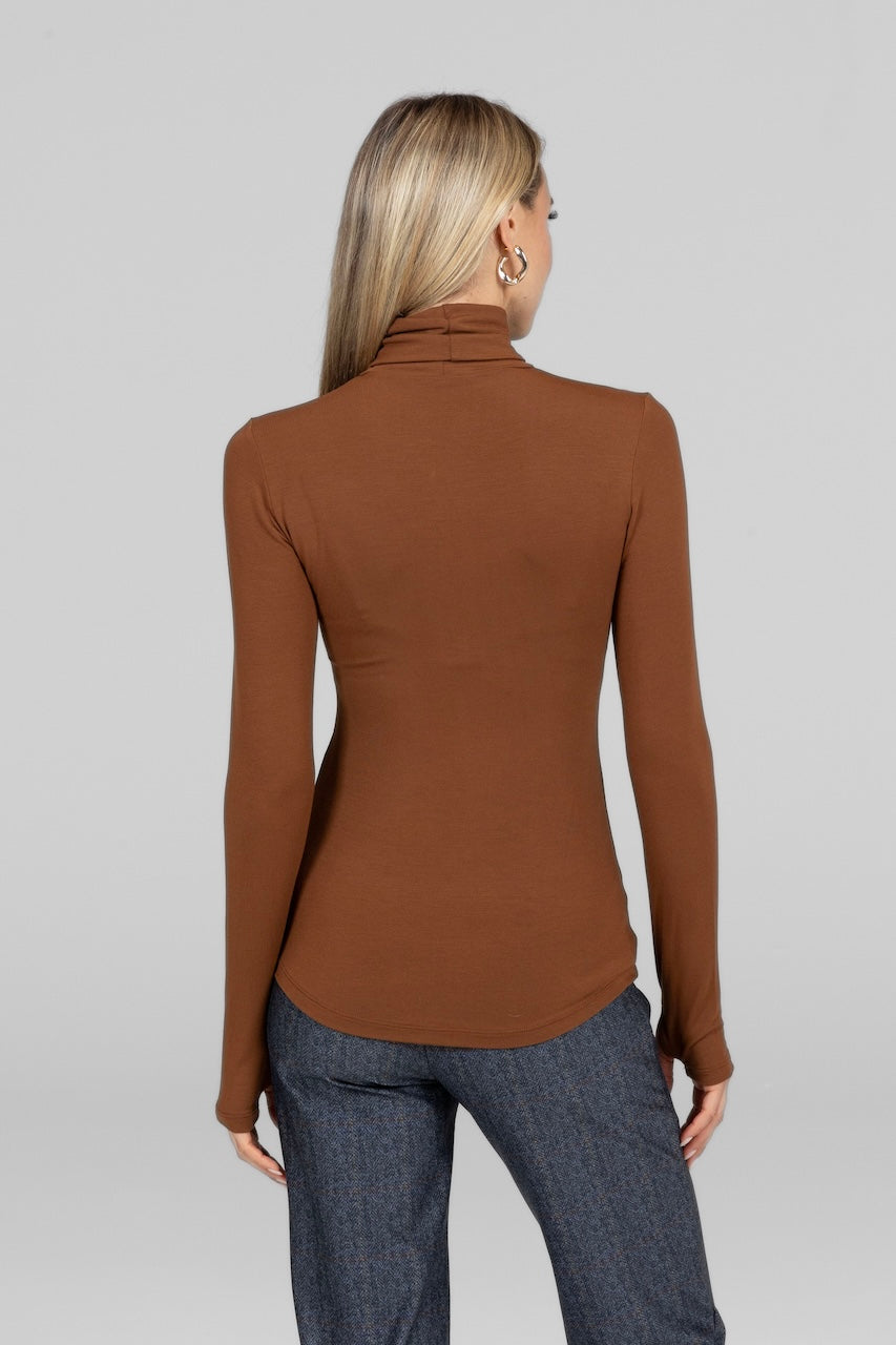 Back view of bronze Grace Turtleneck, showcasing the sleek and streamlined design.