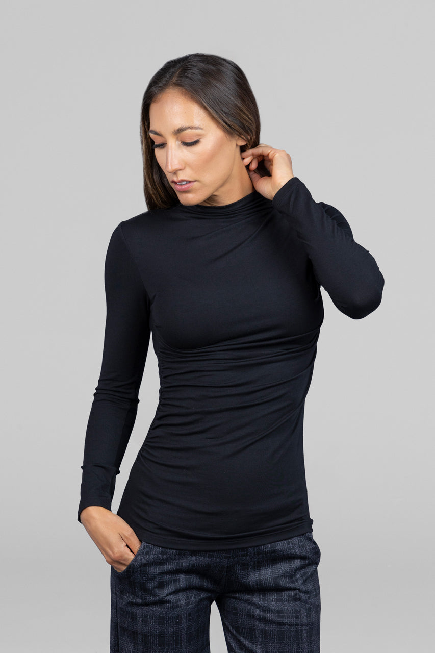 LUXE DRAPED LONG SLEEVE: BLACK