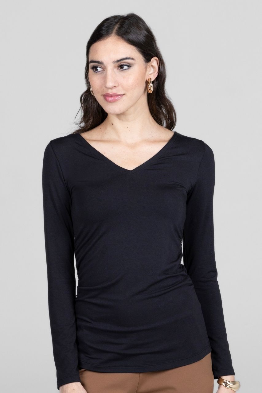 WIDE V-NECK TOP: BLACK
