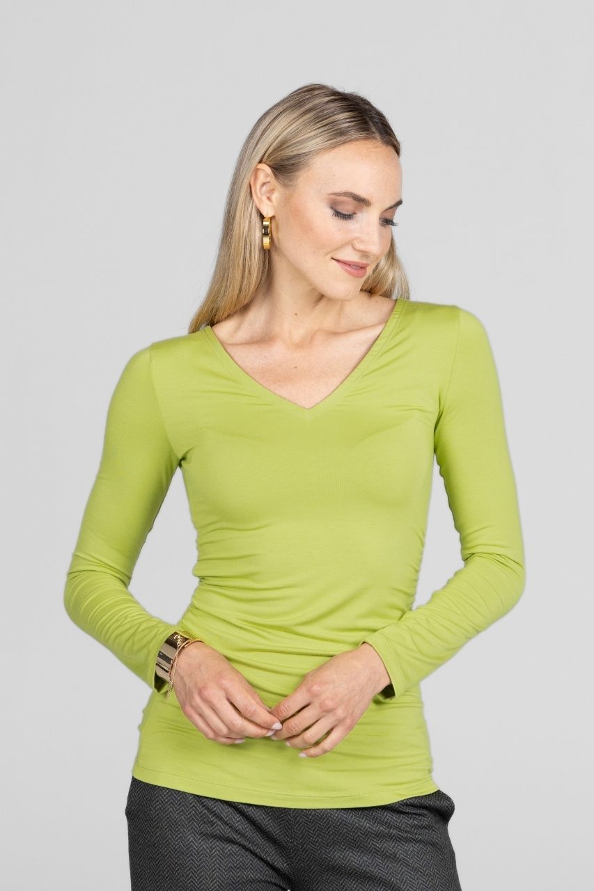 WIDE V-NECK TOP: CHARTREUSE