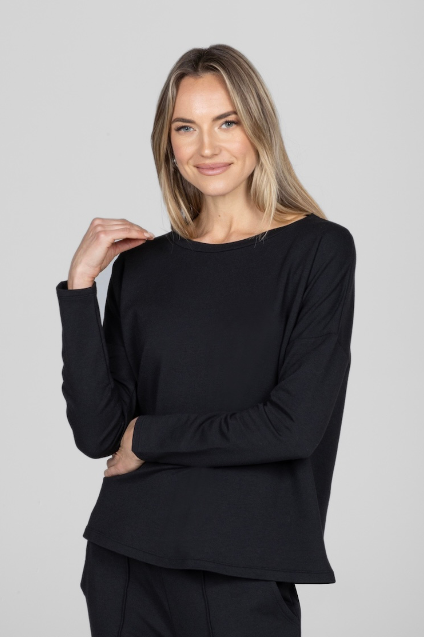 BOHO LONG SLEEVE TOP: BLACK