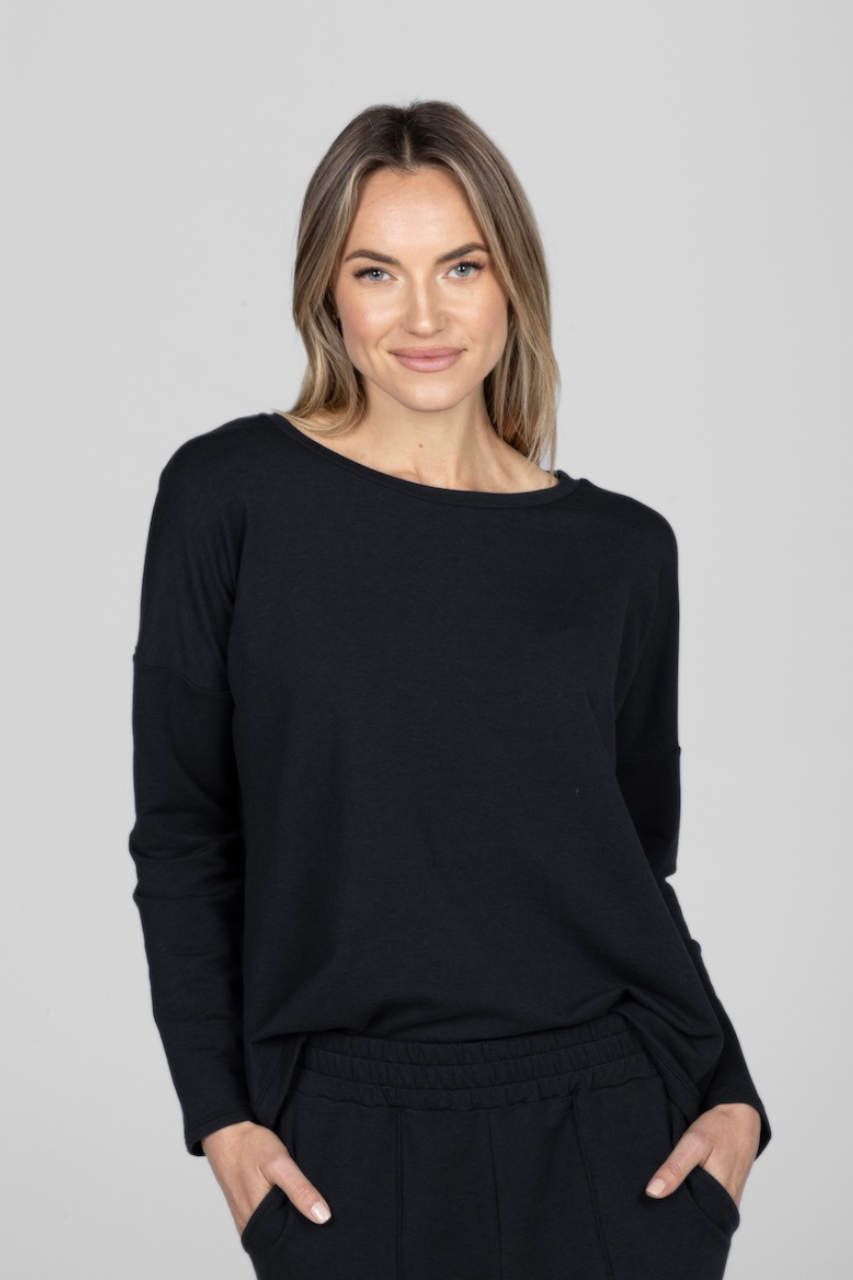 BOHO LONG SLEEVE TOP: BLACK