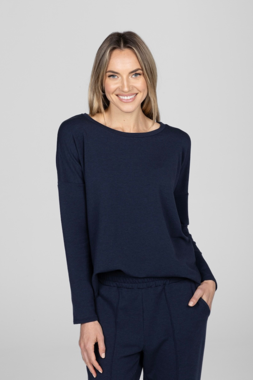 BOHO LONG SLEEVE TOP: NAVY