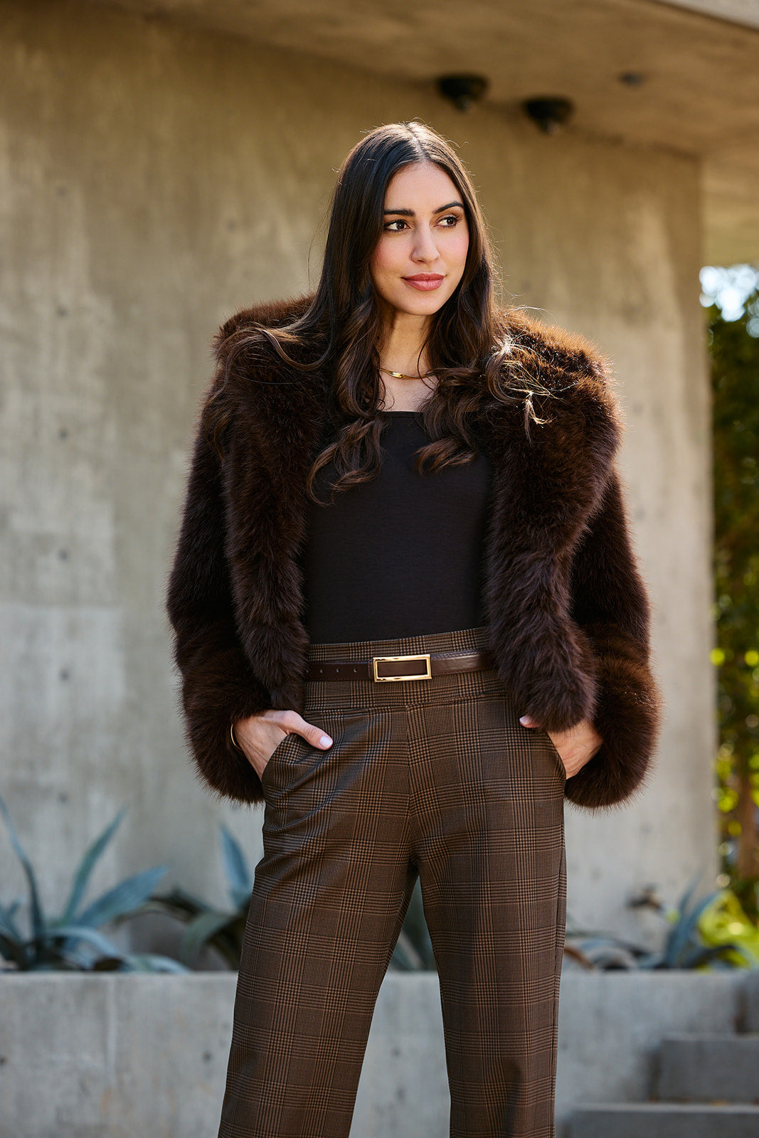 FAUX FUR BOMBER: SABLE BROWN