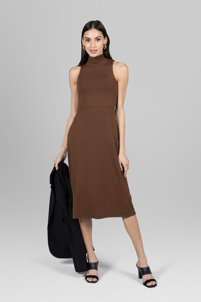 mock neck dress - khaki 