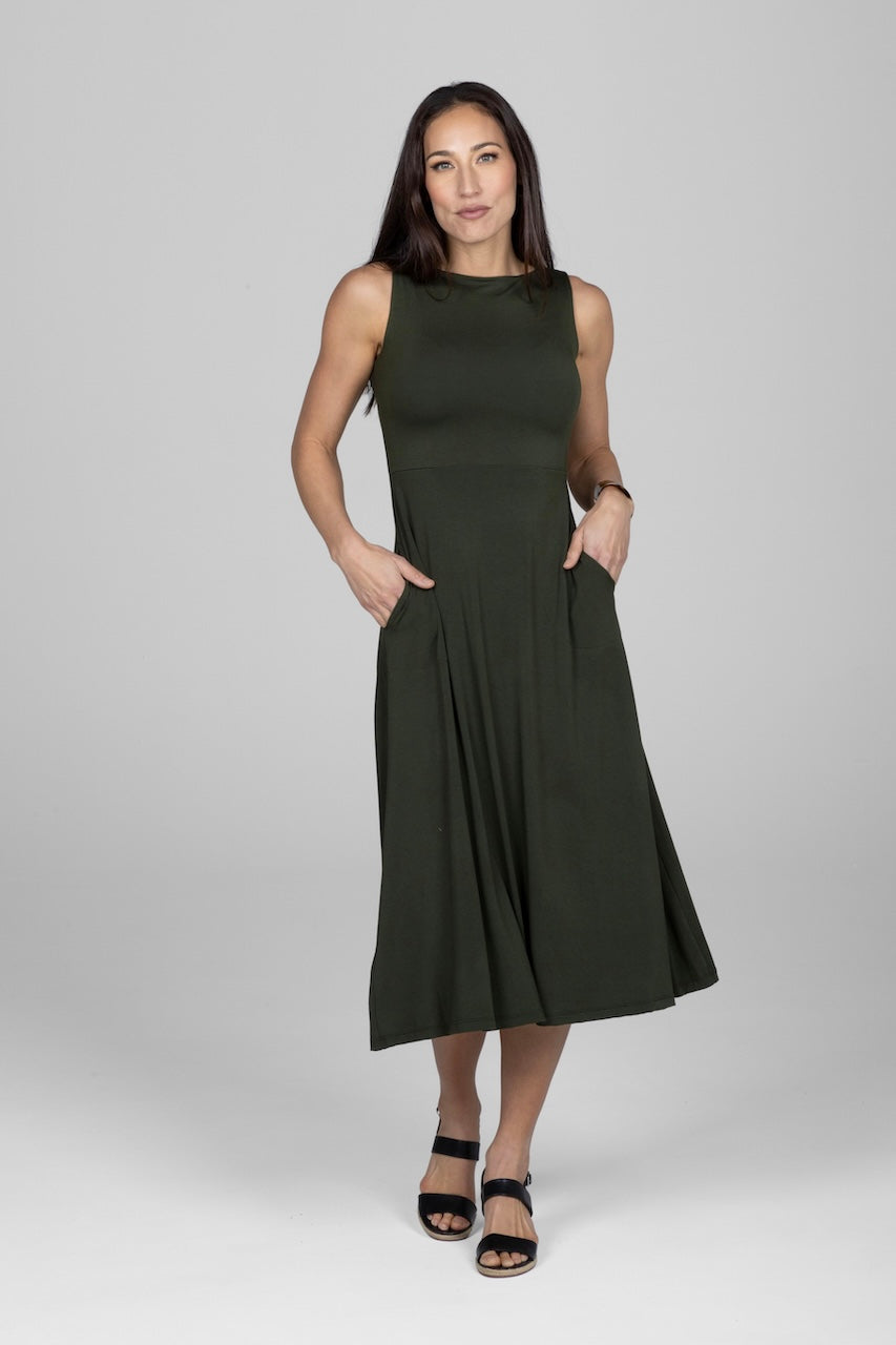 BOATNECK MIDI DRESS: FOREST NIGHT