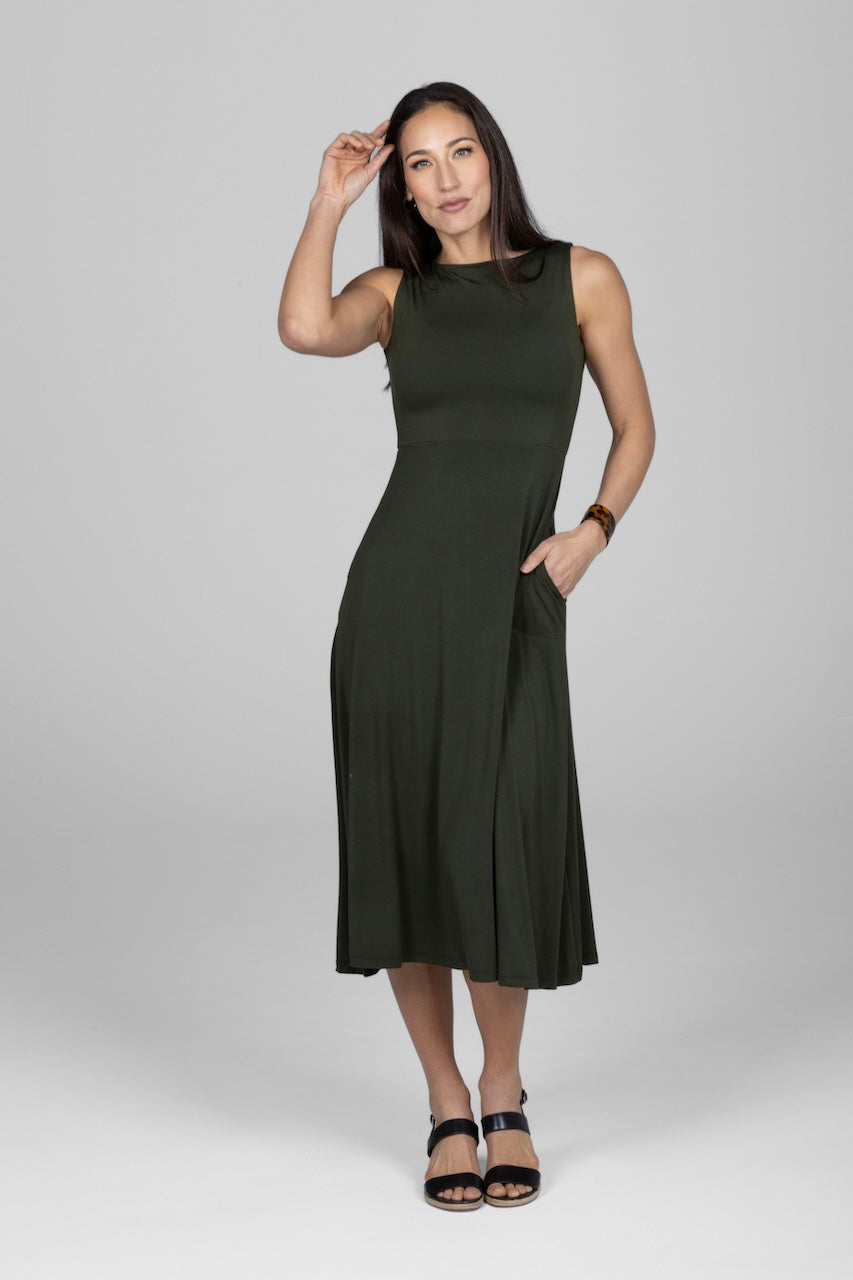 BOATNECK MIDI DRESS: FOREST NIGHT