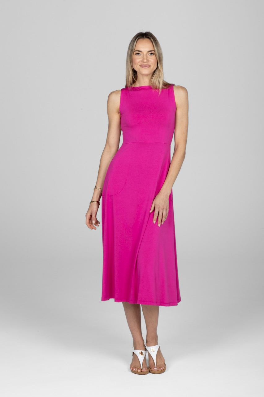 BOATNECK MIDI DRESS: GERANIUM